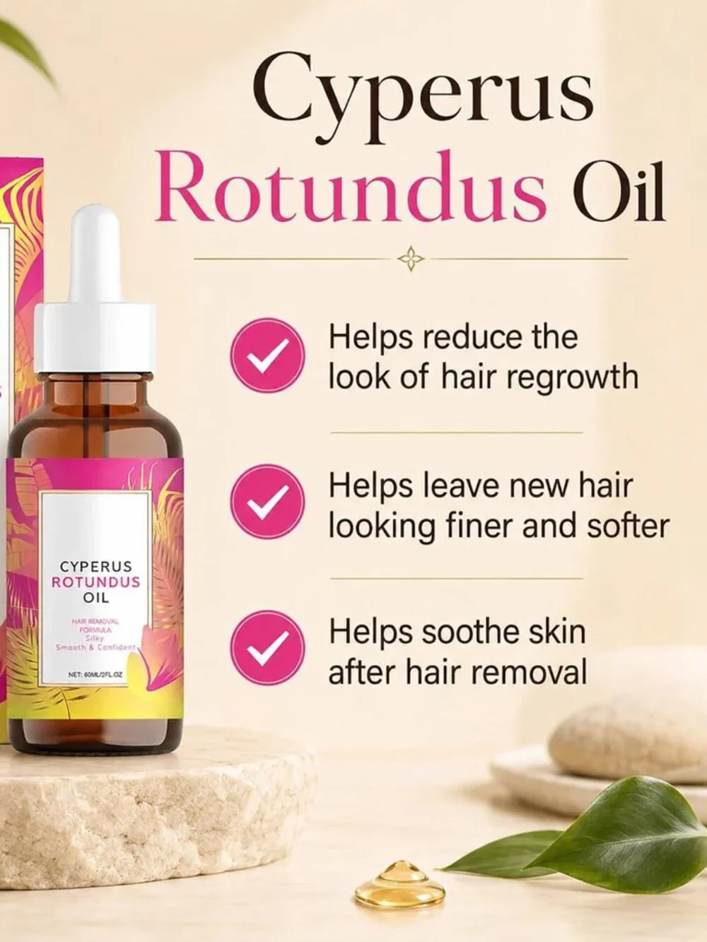 Cyperus Rotundus Oil Hair Removal for Women and Men